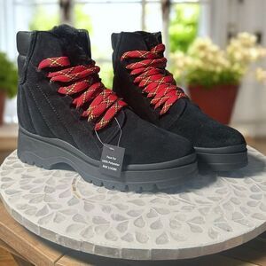 Aquatalia $550 Salam Faux Fur Waterproof Suede Lace-Up Winter Snow Boots Women’s